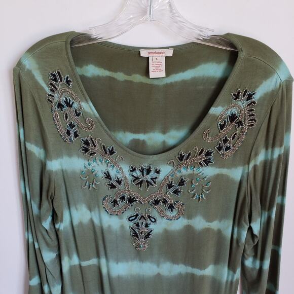 Sundance Green Soft Stretch Tie Dye Beaded T-Shirt - Picture 2 of 7